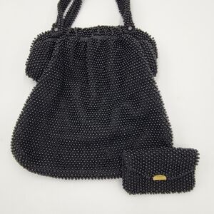 Vintage by Lumured Corde'- Bead Black Purse Handbag w/ Matching Lipstick Pouch